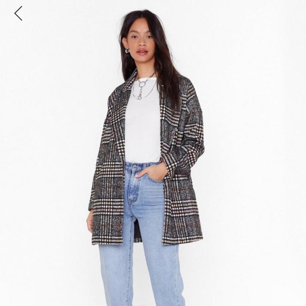 Nasty Gal Black & White Plaid Oversized Coat